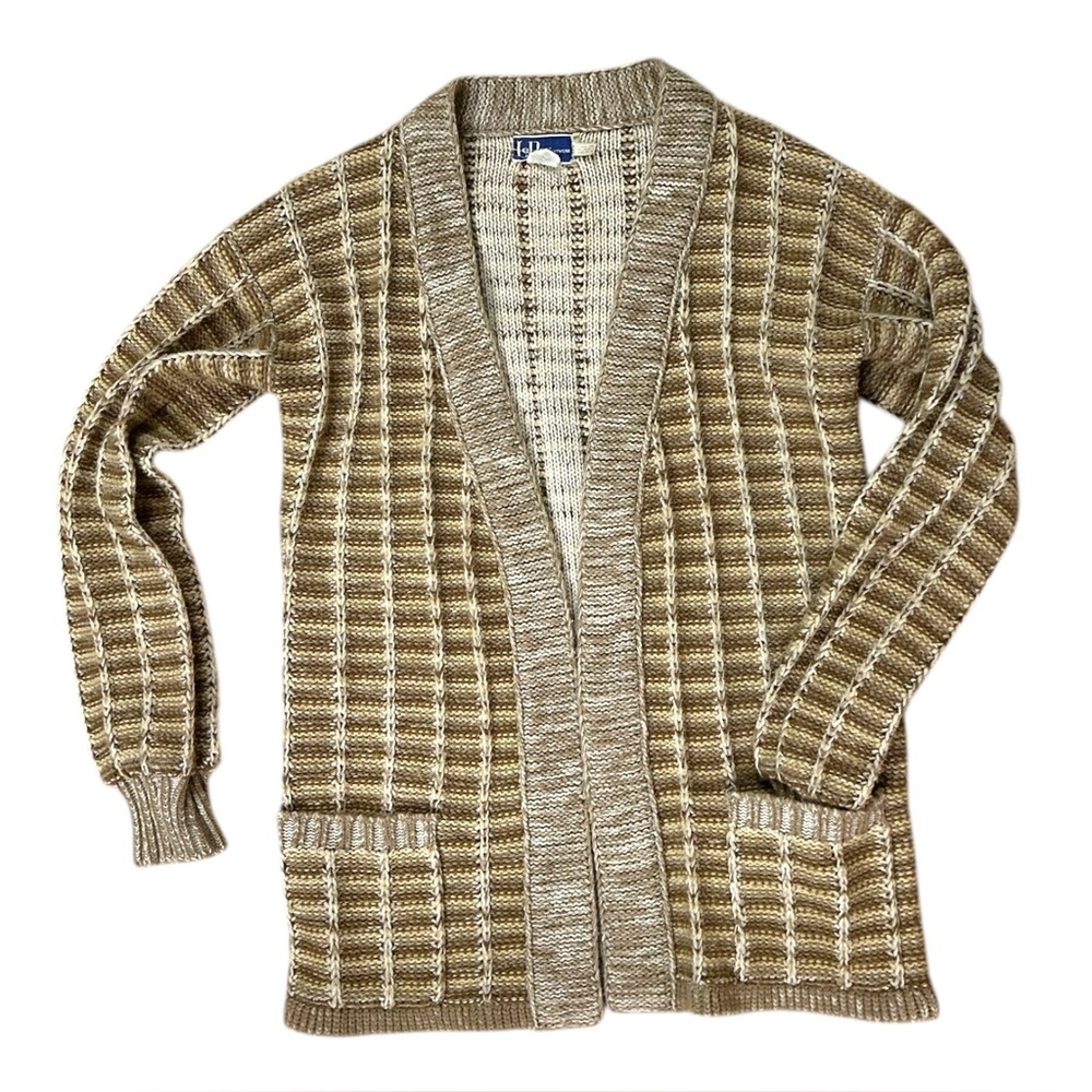 Vintage Knit Cardigan Grandpa College Women’s Small Brown Tan Sweater Professor
